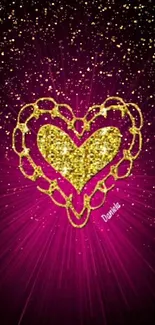 Vibrant pink wallpaper with a glittery gold heart.