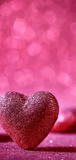 Vibrant pink glitter heart mobile wallpaper.