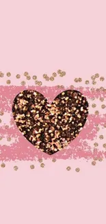 Pink wallpaper with glitter heart design.