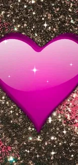 Pink glitter heart wallpaper with shimmering background.