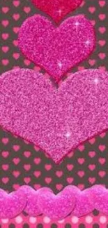 Sparkling pink glitter heart wallpaper design.