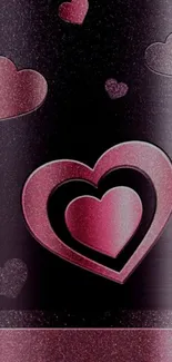 Glittery pink hearts on dark background wallpaper.