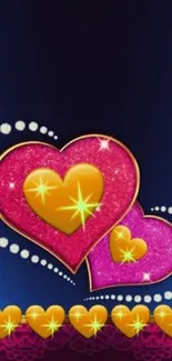 Glittering heart design on dark blue background.