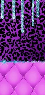 Purple glitter leopard wallpaper with quilted design.