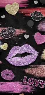 Glitter lips and hearts mobile wallpaper.