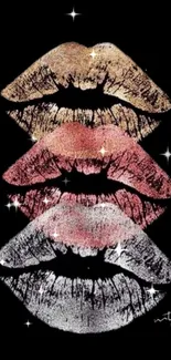 Glitter lips wallpaper with gold, pink, and silver sparkle on black background.