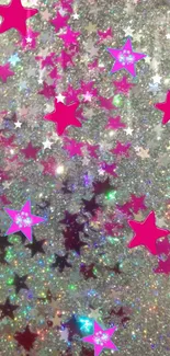 Colorful glitter stars on shimmering background wallpaper.