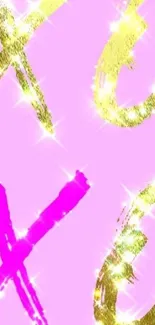 Pink wallpaper with golden glitter 'XO' letters