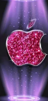 Sparkling pink Apple logo with purple glow.