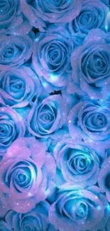 Glittering blue roses on a mobile wallpaper.