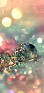 Colorful glitter and bokeh wallpaper with droplet and pastel hues.