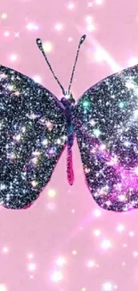 Glittering butterfly on pink background wallpaper.