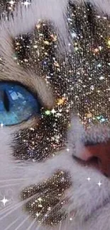 Cat with glittering blue eyes and sparkles on face wallpaper.