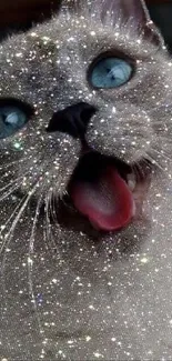 Sparkling cat with glitter effect and blue eyes.