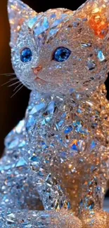 A detailed crystal cat sculpture with a sparkling finish.