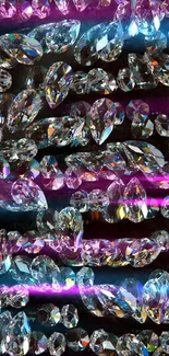 Close-up of dazzling crystal gemstones forming a sparkling pattern.