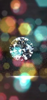 Mobile wallpaper with a diamond and colorful bokeh design.