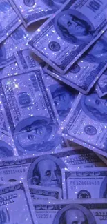 Glittering blue dollar bills mobile wallpaper with a luxurious touch.