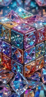 Vibrant geometric cube with crystal facets.