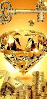 Gold diamond with key and coins mobile wallpaper