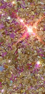 Glittering gold and pink mobile wallpaper with shimmering textures.