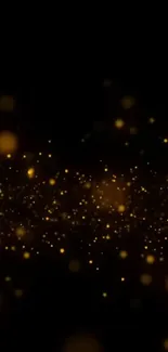 Golden bokeh particles on black mobile wallpaper.