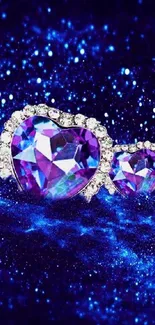 Heart-shaped jewel with sparkling blue background.