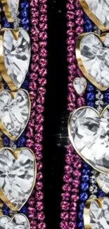 Dazzling heart jewel wallpaper with gold and colors.