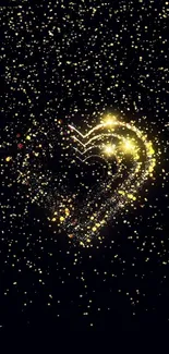 Glittering gold heart on black background wallpaper.