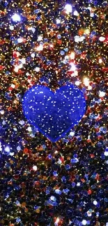 Blue heart on glitter background wallpaper.