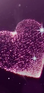 Glittering pink heart with stars on a purple background wallpaper.