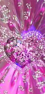 Shimmering pink diamond heart wallpaper.