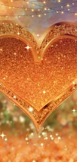 Golden glitter heart with sparkling background design.