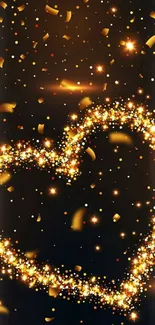 A sparkling heart made of golden particles on a dark background.