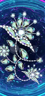 Abstract blue wallpaper with shimmering jewels and elegant design.