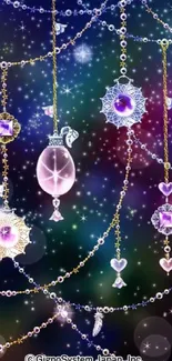 Glittering jewel chains against a dark celestial background.