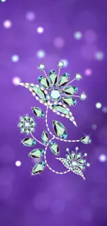 Jeweled floral design with glitter on a vibrant purple background.