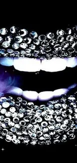 Black wallpaper with glittering diamond-studded lips.