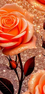 Elegant orange roses with glittering background on mobile wallpaper.