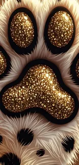 Glittering golden paw print wallpaper design.