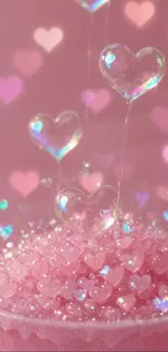 Sparkling pink hearts with glitter effect smartphone wallpaper.