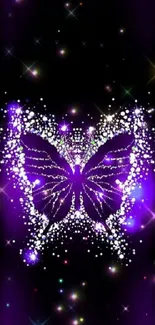 Purple butterfly with glitter on a starry background wallpaper.