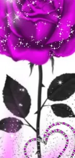 Purple rose and heart design with sparkles on mobile wallpaper.