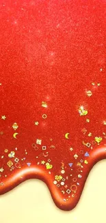 Red and gold glitter mobile phone wallpaper with star accents.