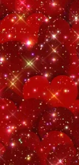 Glittering red hearts with sparkling stars.