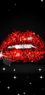 Sparkling red lips on a dark background wallpaper.