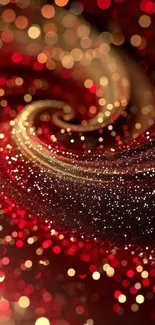 Dazzling red and gold glitter spiral wallpaper