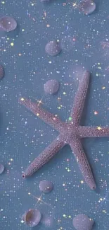 Glittering starfish and shell pattern on a blue background.