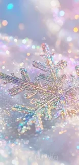 Glittery snowflake on colorful background.