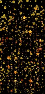 Black wallpaper with glittering golden stars.